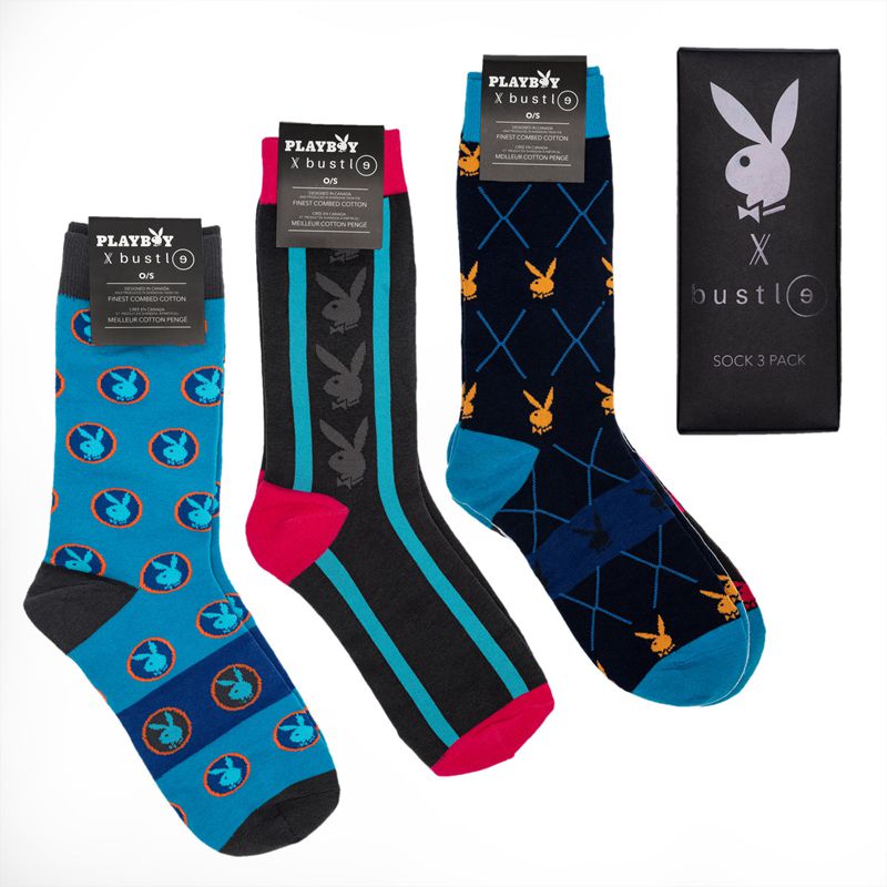 Meias Playboy X Bustle Sock Three Pack Masculino Multicoloridas | DBLAO0237