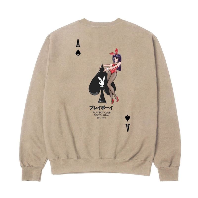 Moletom Com Capuz Playboy Ace Of Spades Crewneck Sweat Masculino Marrom | SJAZB0598