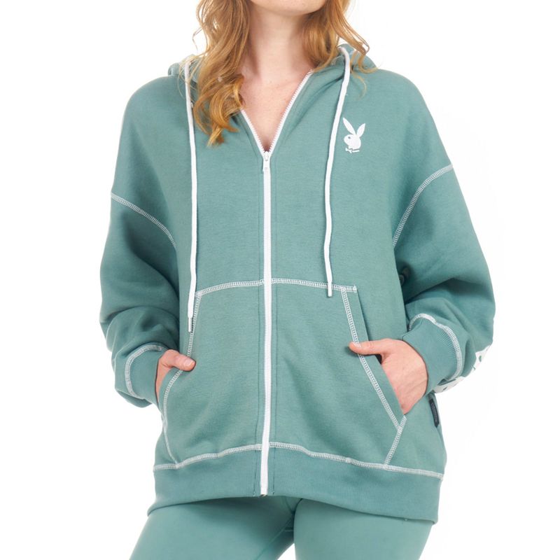 Moletom Com Capuz Playboy Active Zip Through Feminino Pretas | LOEHQ8931