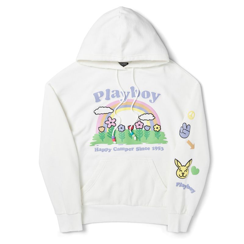 Moletom Com Capuz Playboy Beaded Rainbow Feminino Branco | OBVTC1659