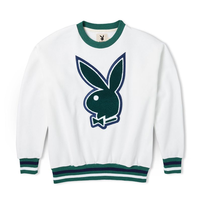 Moletom Com Capuz Playboy Bunny Varsity Feminino Branco Pretas | PFALG8201