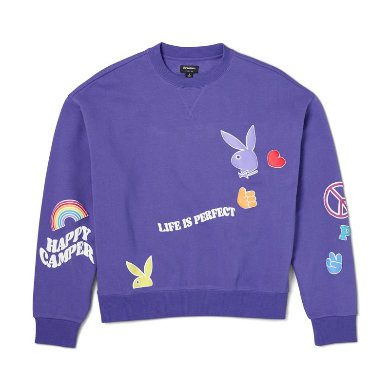 Moletom Com Capuz Playboy Cabin Fever Crew Neck Feminino Roxo | MPBCN9056