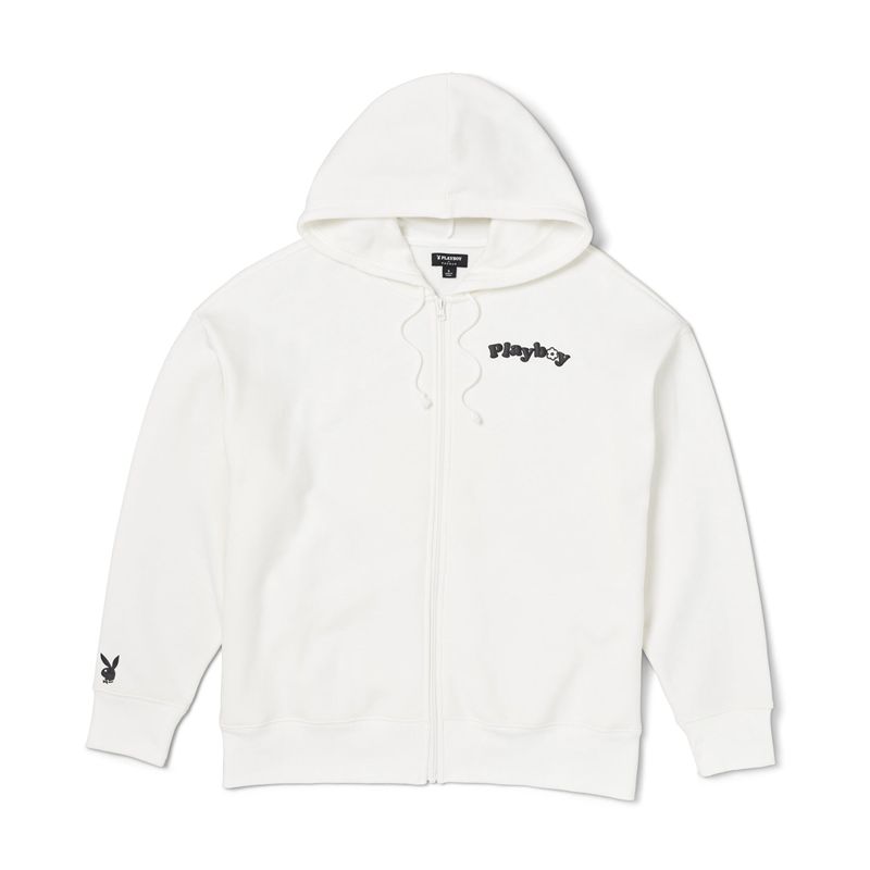 Moletom Com Capuz Playboy Camper Oversized Feminino Branco | MYHKA5167