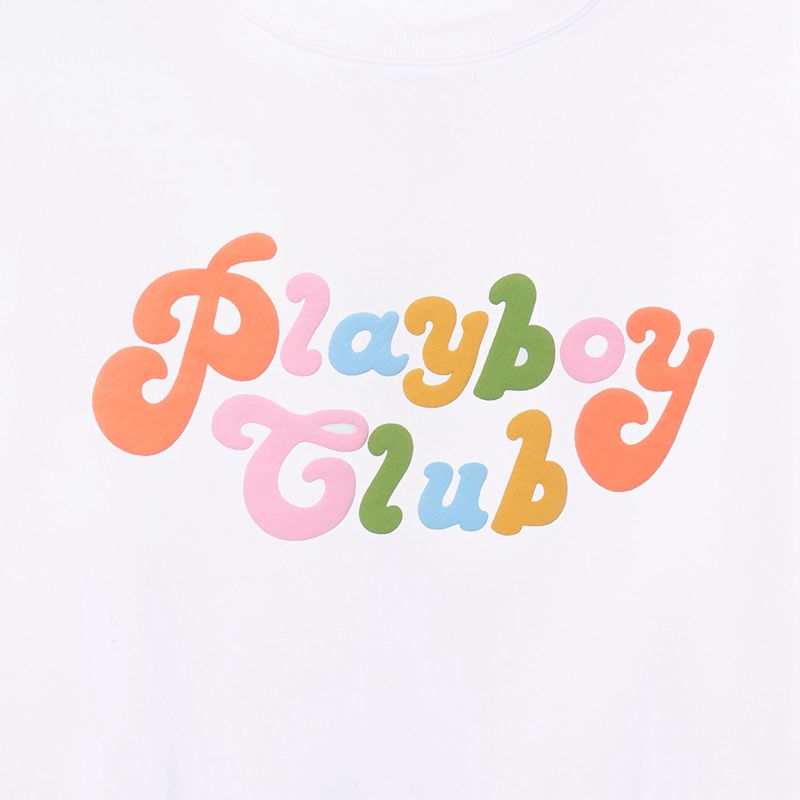 Moletom Com Capuz Playboy Club Rainbow Crewneck Feminino Branco | ELOWP5731