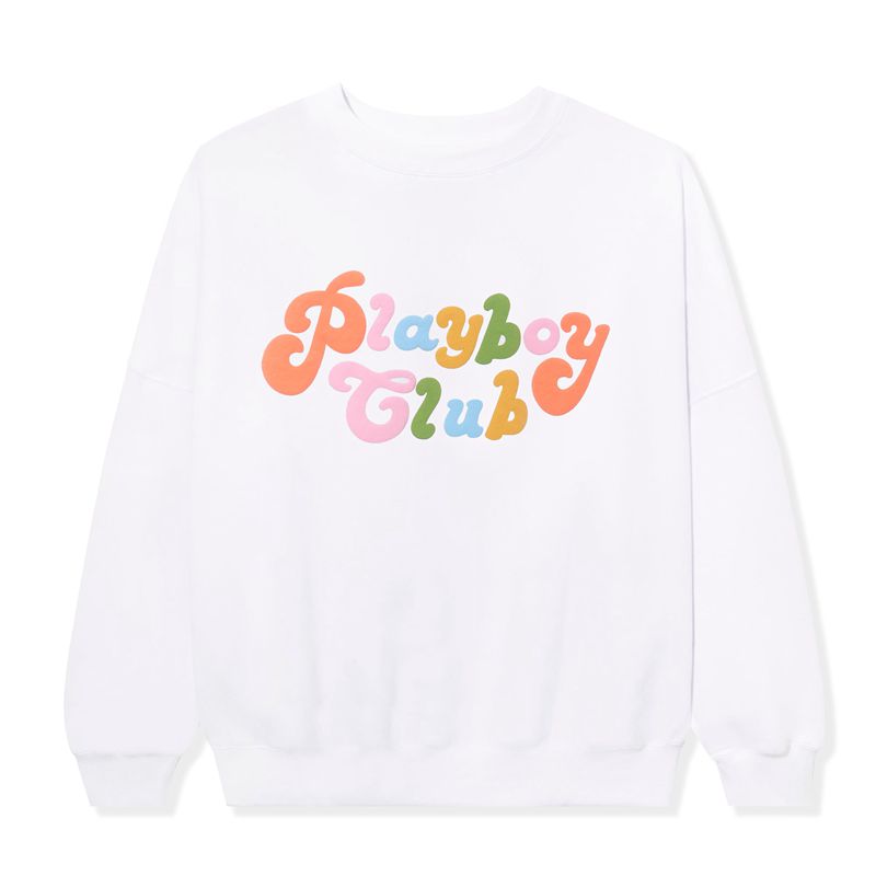 Moletom Com Capuz Playboy Club Rainbow Crewneck Feminino Branco | ELOWP5731