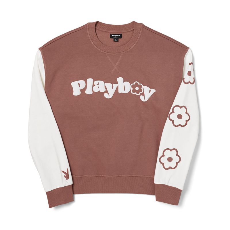 Moletom Com Capuz Playboy Contrast Camp Crew Neck Feminino Marrom | MKOCT5347