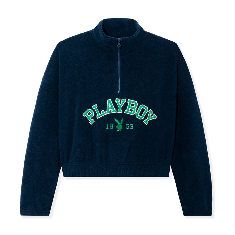 Moletom Com Capuz Playboy Fleece Half-Zip Feminino Azuis | JEQDV3518