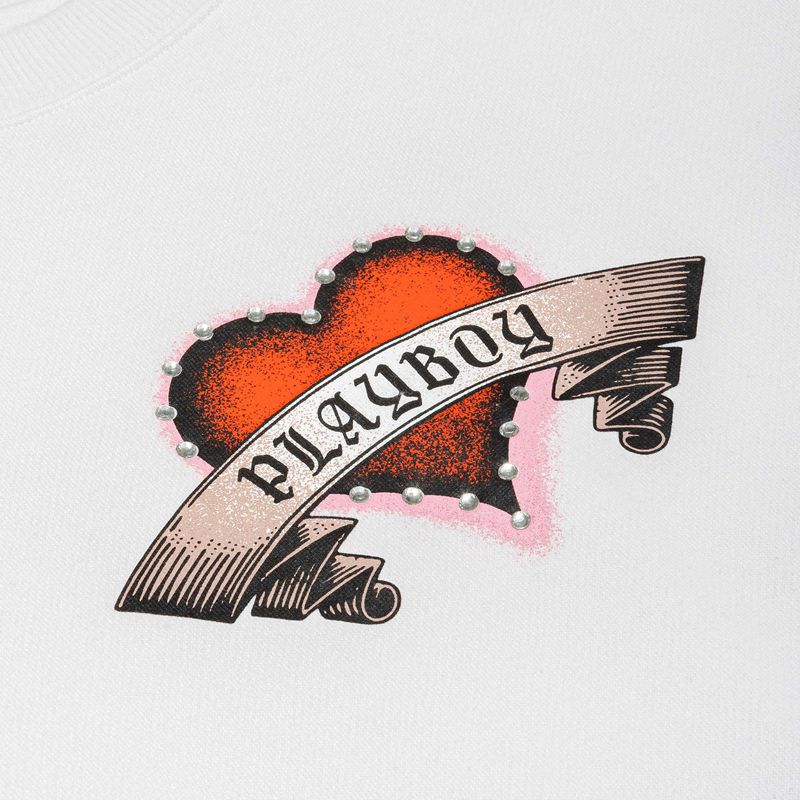 Moletom Com Capuz Playboy Heartbreaker Crewneck Feminino Branco | JYEBM3682