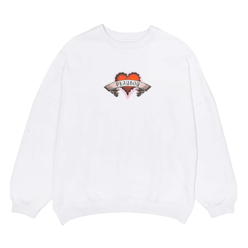 Moletom Com Capuz Playboy Heartbreaker Crewneck Feminino Branco | JYEBM3682