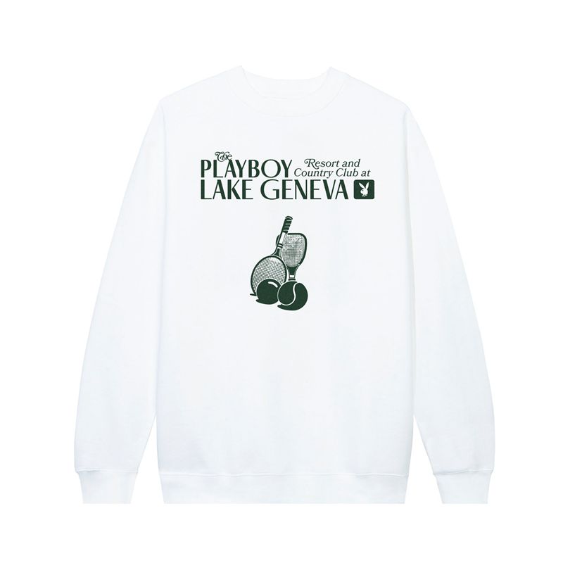 Moletom Com Capuz Playboy Lake Geneva Tenis Club Crewneck Feminino Branco | JEXBH1492