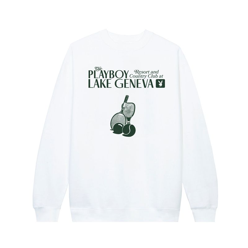 Moletom Com Capuz Playboy Lake Geneva Tenis Club Crewneck Sweat Masculino Branco | UEZMQ0149