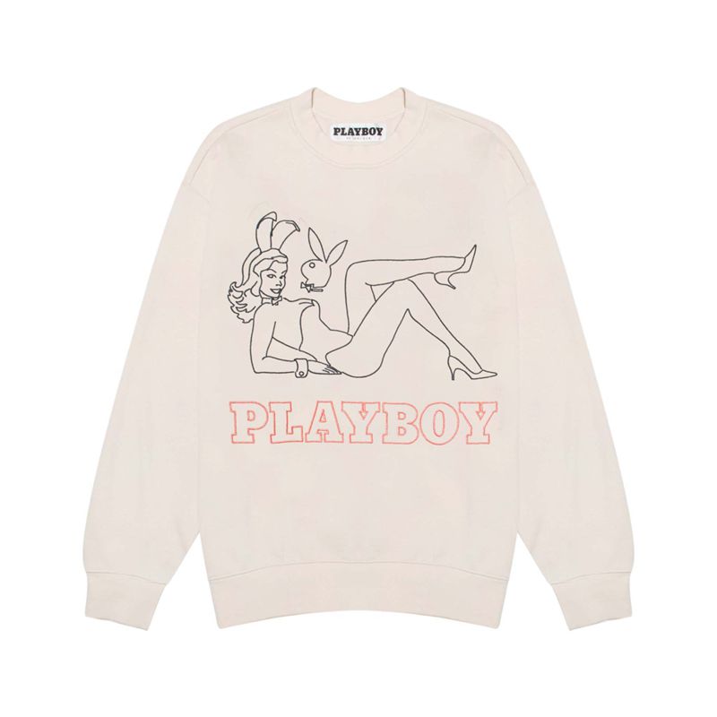 Moletom Com Capuz Playboy Late Night Crewneck Masculino Rosa | IVLYW1609