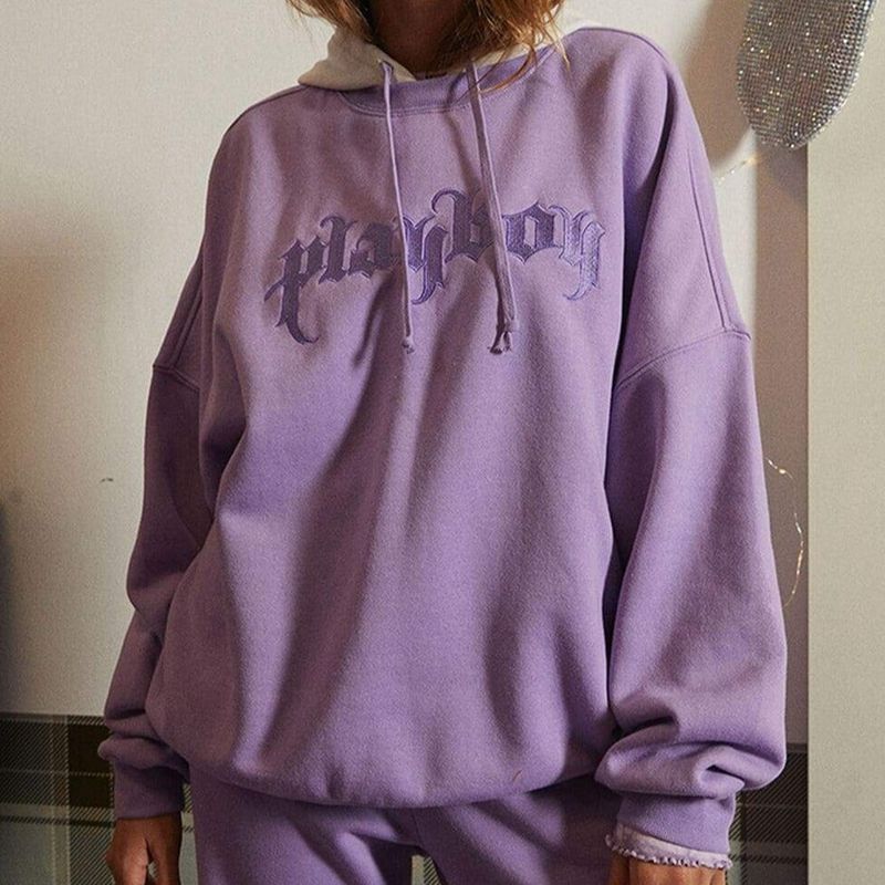 Moletom Com Capuz Playboy Layered Feminino Roxo | LWJNQ0472