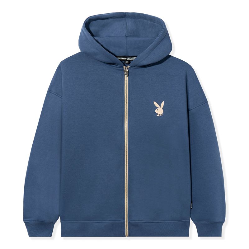 Moletom Com Capuz Playboy Lifestyle Zip-Up Feminino Azuis | LSKBG5483