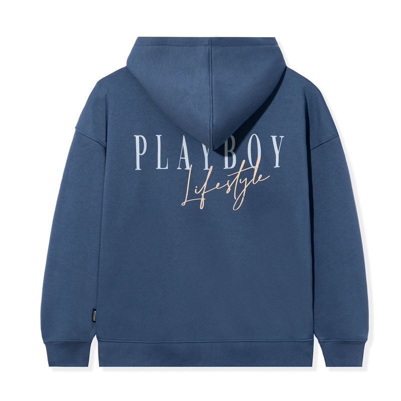 Moletom Com Capuz Playboy Lifestyle Zip-Up Feminino Azuis | LSKBG5483