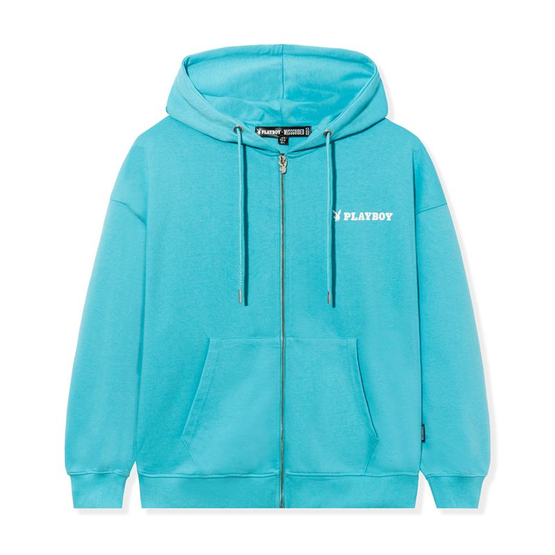 Moletom Com Capuz Playboy Logo Oversized Zip-Up Feminino Azuis | NIDPH3609