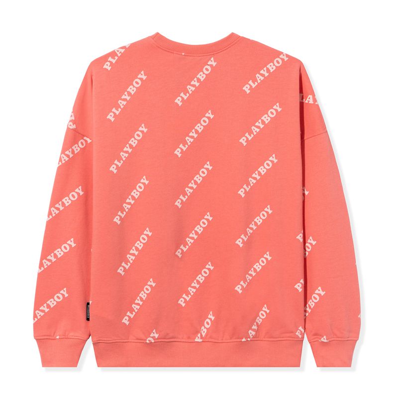 Moletom Com Capuz Playboy Masthead Oversized Crewneck Feminino Rosa | EVWBR0278