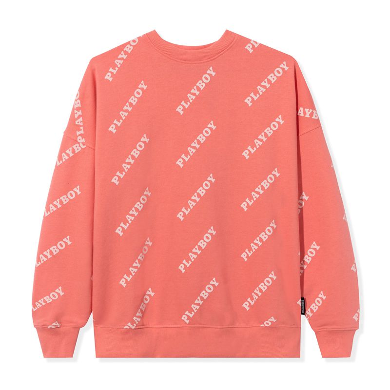 Moletom Com Capuz Playboy Masthead Oversized Crewneck Feminino Rosa | EVWBR0278