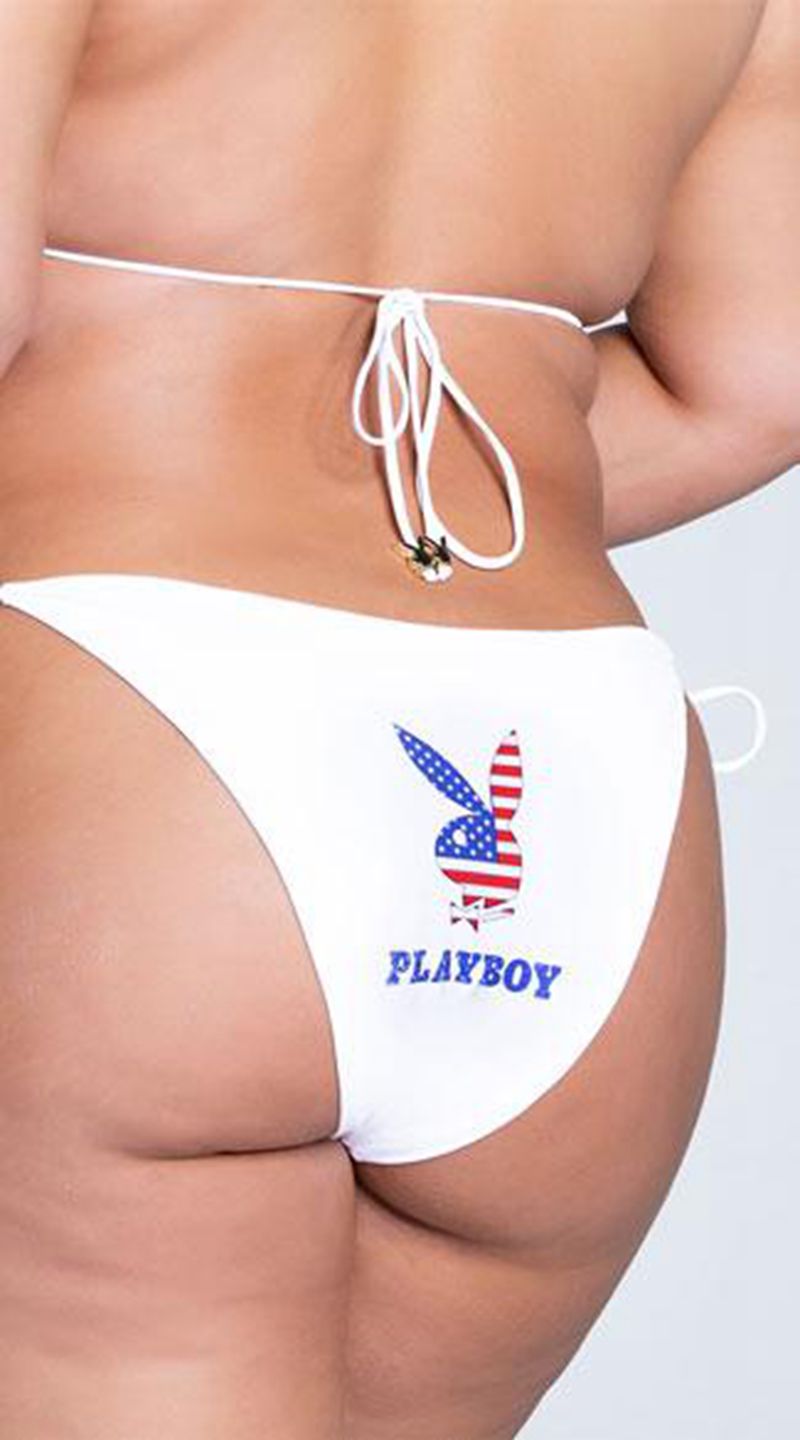 Roupa De Banho Playboy American Flag Rabbit Head String Bikini Feminino Branco | GQNZB7986