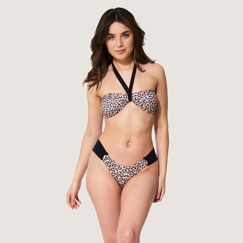 Roupa De Banho Playboy Halter Bunny Bikini Feminino Leopardo Pretas | BWVIA2039