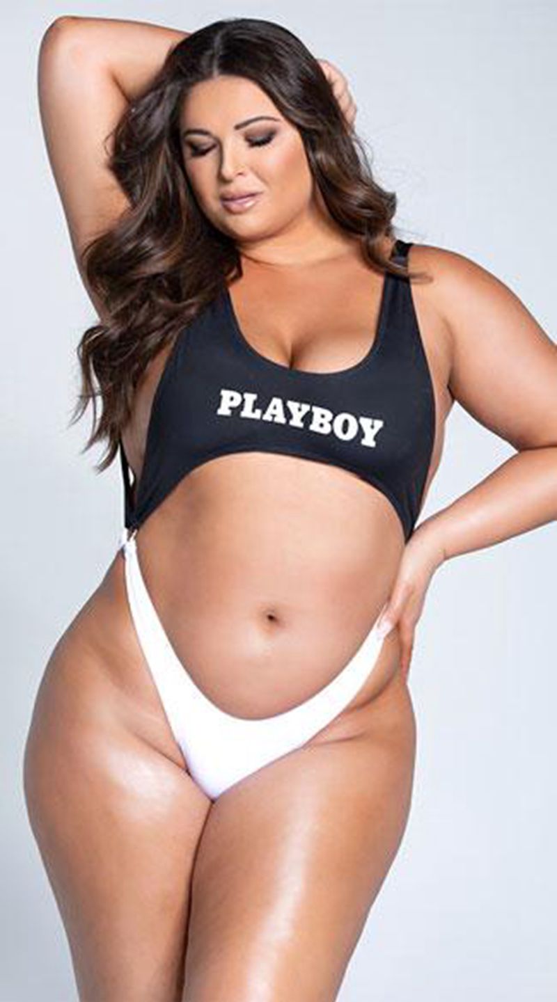 Roupa De Banho Playboy High Cut Masthead One Piece Feminino Pretas Branco | PYONH8014