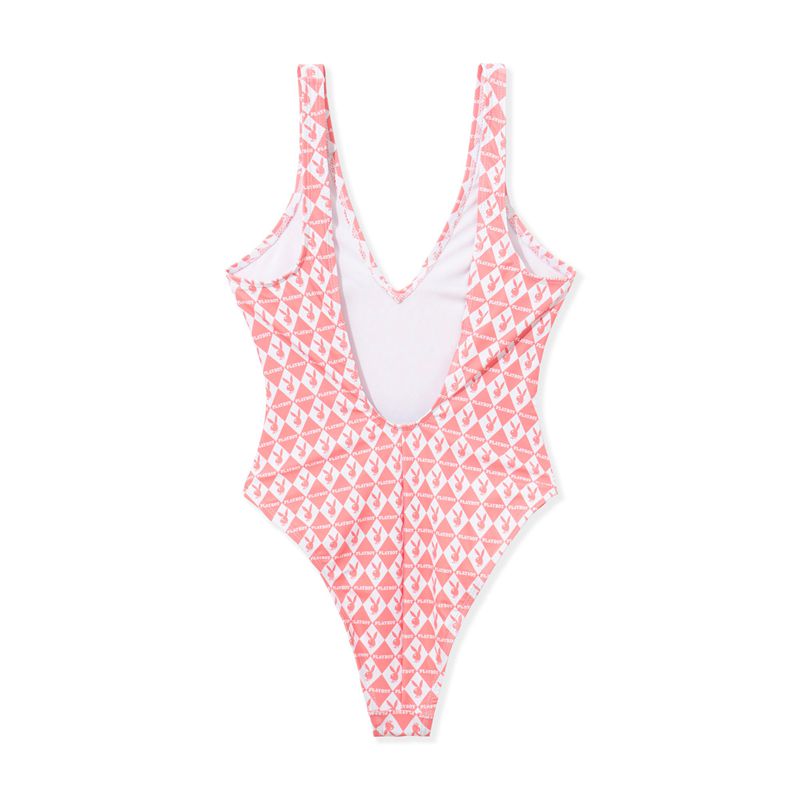 Roupa De Banho Playboy One Piece Monogram Feminino Rosa | RJNYG5801