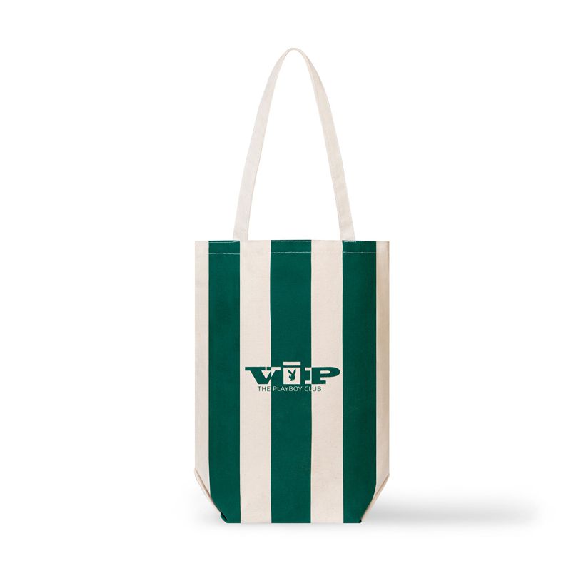 Roupa De Banho Playboy Striped Beach Tote Feminino Branco Verdes | AFDCE4098