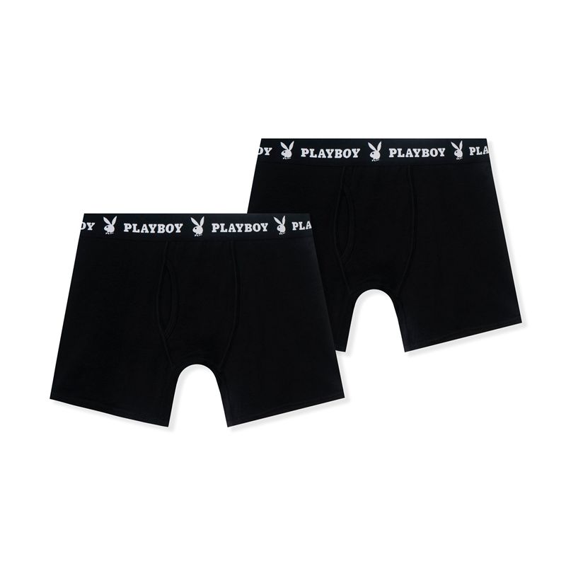 Roupa Interior Playboy 2-Pack Boxer Briefs Masculino Pretas | FMPQH1485