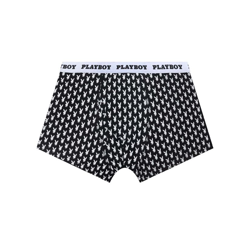 Roupa Interior Playboy Repeating Rabbit Head Boxer Brief Masculino Pretas Branco | VSFBP1279