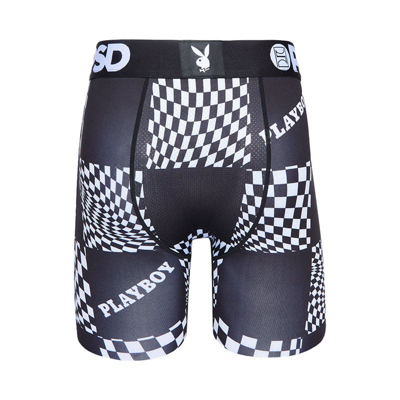 Roupa Interior Playboy Warped Checks Boxer Brief Masculino Pretas Branco | FGUID6954