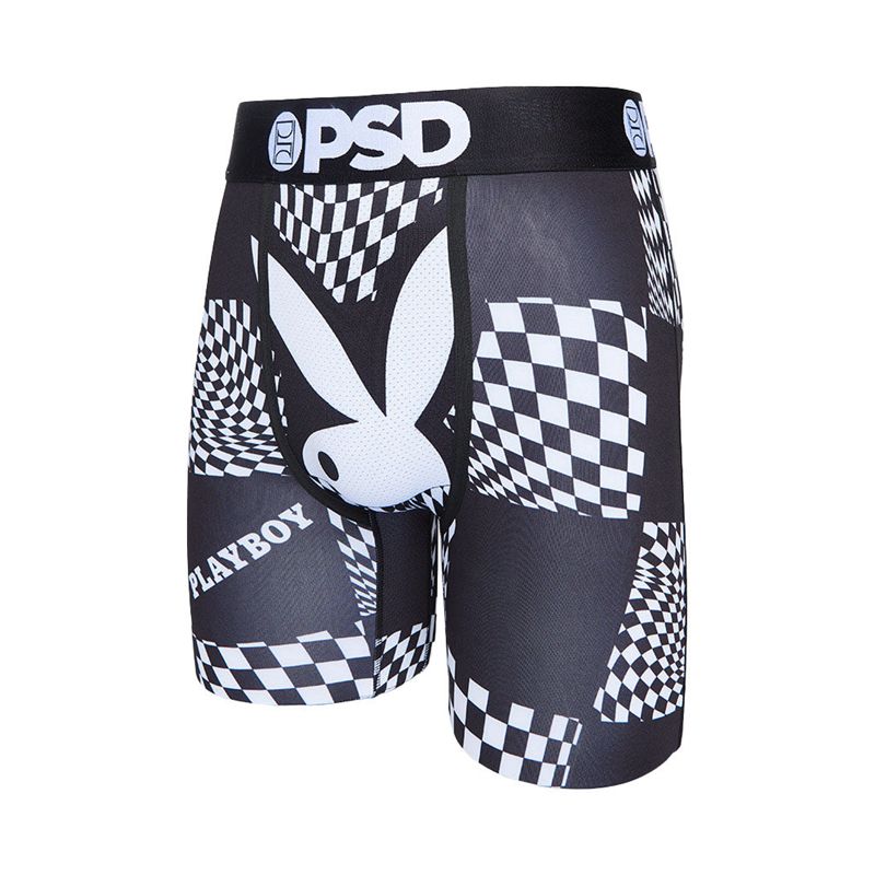 Roupa Interior Playboy Warped Checks Boxer Brief Masculino Pretas Branco | FGUID6954