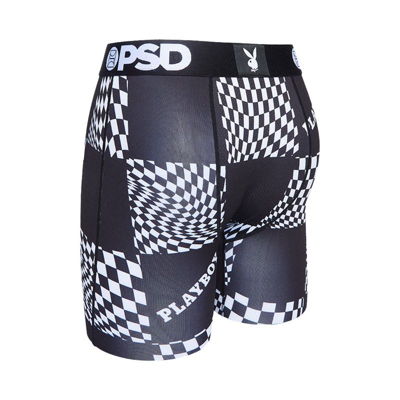 Roupa Interior Playboy Warped Checks Boxer Brief Masculino Pretas Branco | FGUID6954