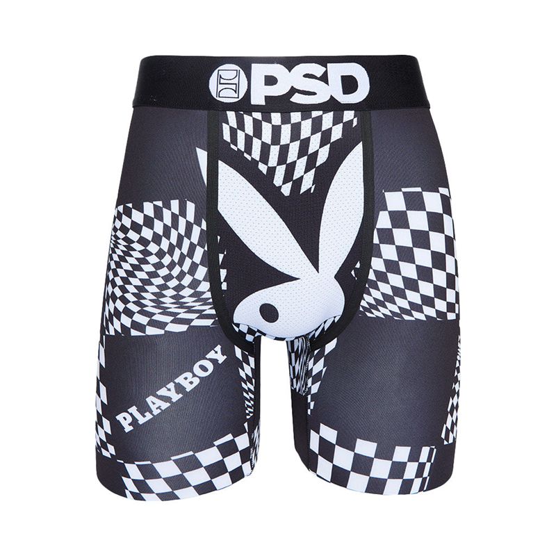 Roupa Interior Playboy Warped Checks Boxer Brief Masculino Pretas Branco | FGUID6954