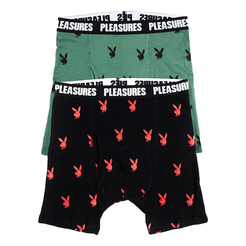 Roupa Interior Playboy X Pleasures Boxer Briefs Set Masculino Pretas Verdes | JOMNS1436