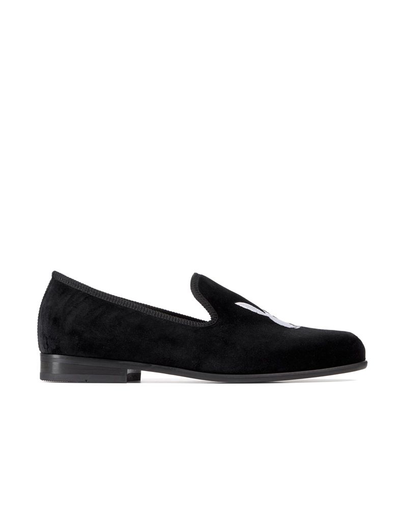 Sapatos Playboy Duke + Dexter Velvet Bunny Loafers Masculino Pretas Branco | ZEWKJ1098