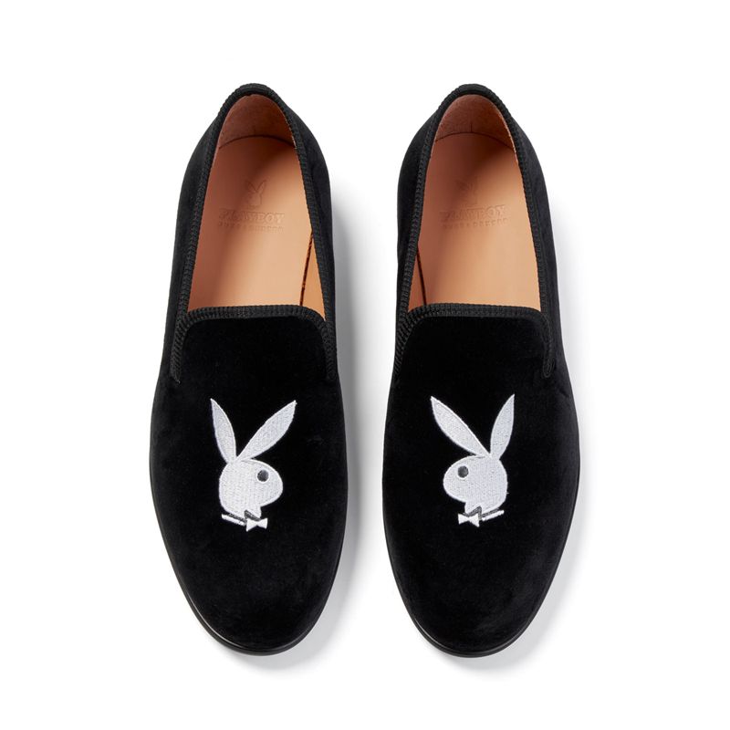 Sapatos Playboy Duke + Dexter Velvet Bunny Loafers Masculino Pretas Branco | ZEWKJ1098