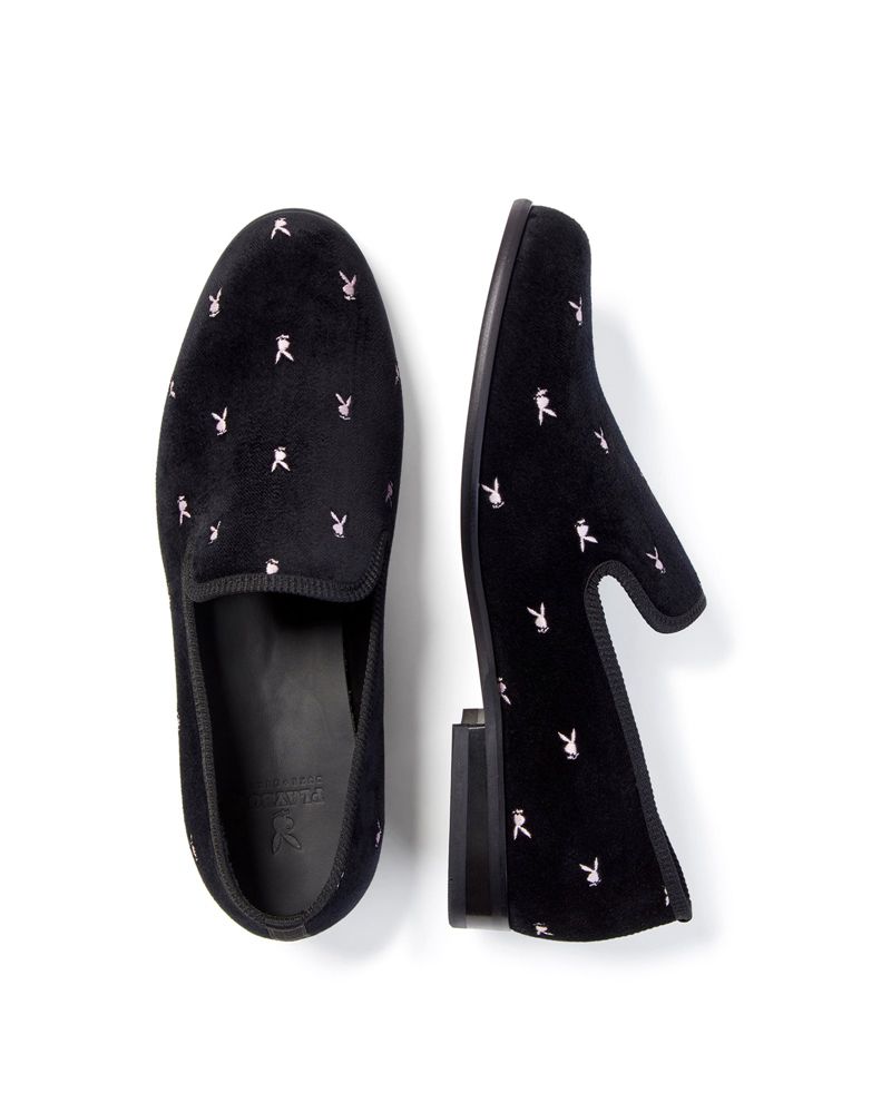 Sapatos Playboy Duke + Dexter Velvet Mini Rabbit Head Loafers Masculino Pretas Branco | UOWTX4172