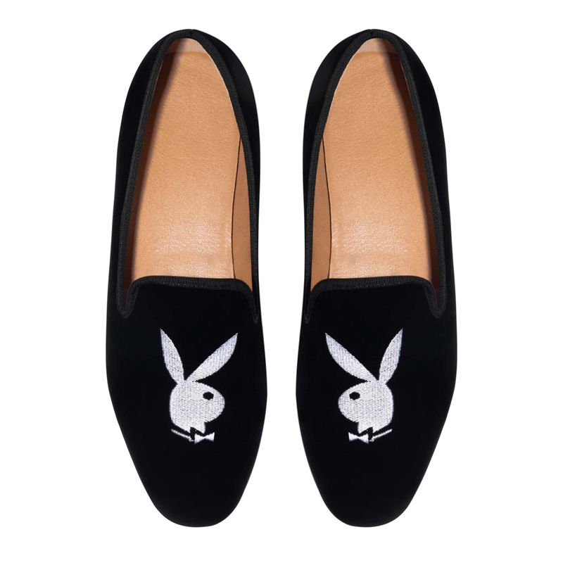 Sapatos Playboy Rabbit Head Loafers Masculino Pretas Branco | WNIYT0124