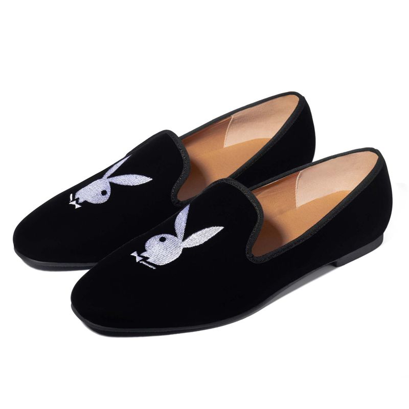 Sapatos Playboy Rabbit Head Loafers Masculino Pretas Branco | WNIYT0124