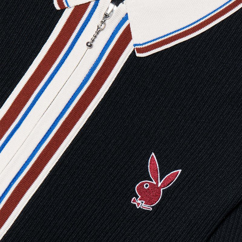 Suéteres Playboy Classicos Zip-Up Collared Masculino Pretas | WKBIT0861