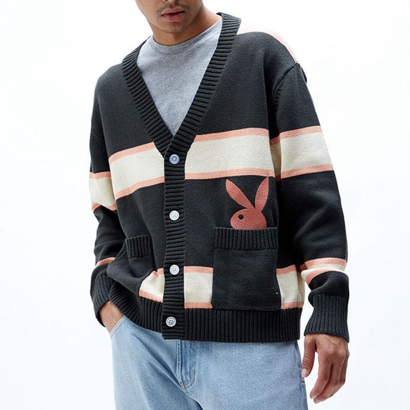 Suéteres Playboy Peek-A-Boo Cardigan Masculino Pretas | HQOSE0394