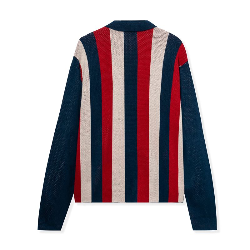 Suéteres Playboy Striped Button Cardigan Masculino Azul Marinho Vermelhas | KCUWD1942