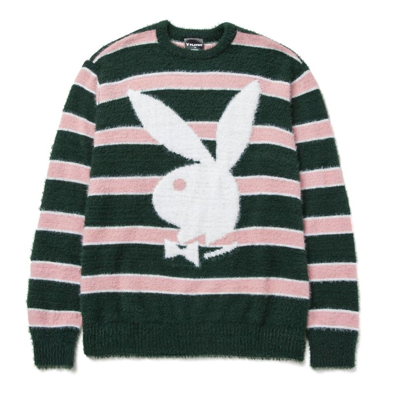 Suéteres Playboy X Huf Faux Mohair Striped Masculino Pretas Rosa Branco | EQGJL0951