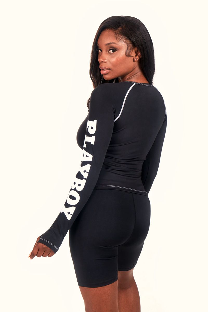 Tank Playboy Active Branded Long Sleeve Feminino Pretas | VRMYL8152