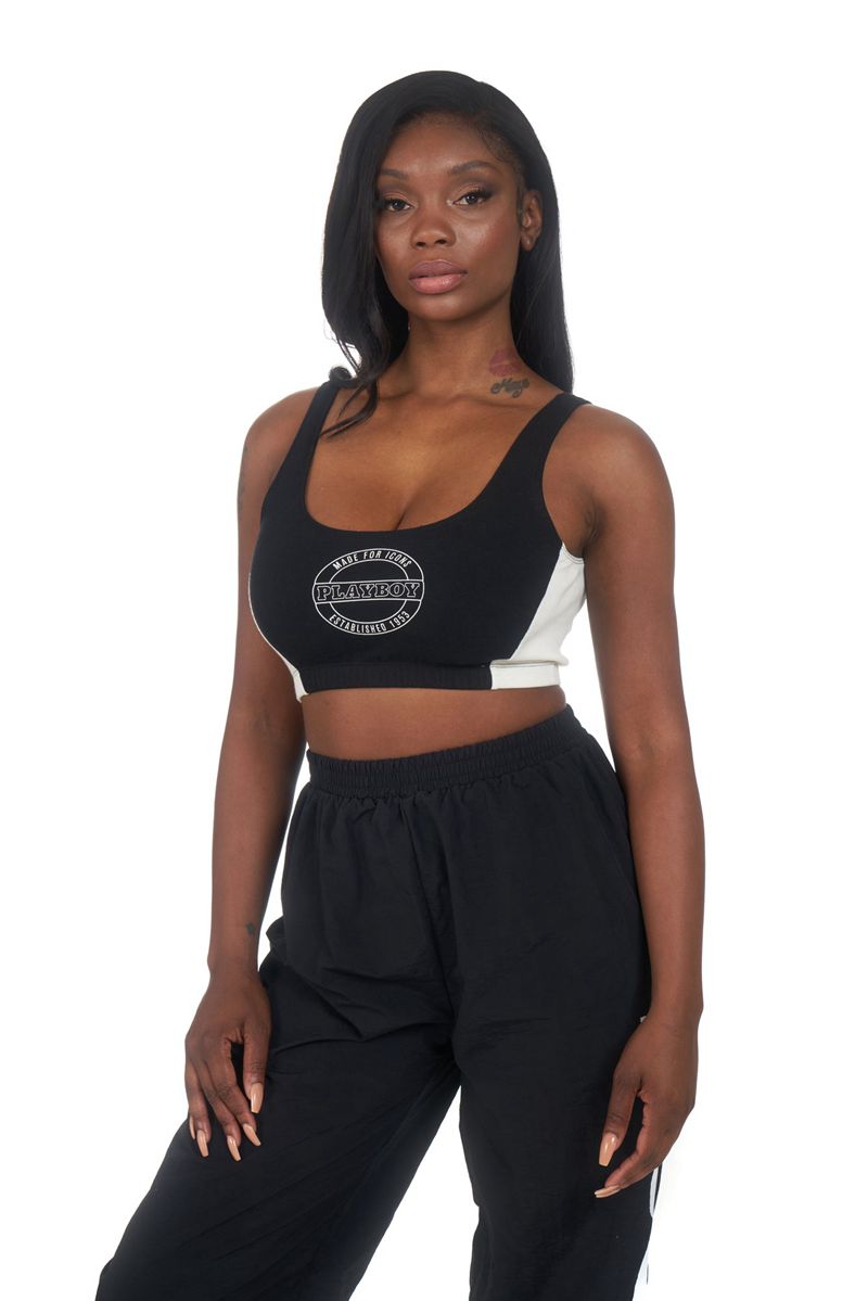 Tank Playboy Boxing Sports Bra Feminino Pretas | RJKUB6752