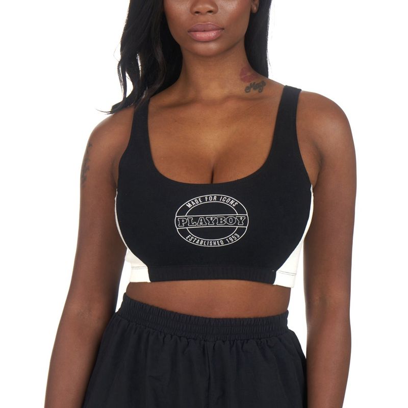 Tank Playboy Boxing Sports Bra Feminino Pretas | RJKUB6752