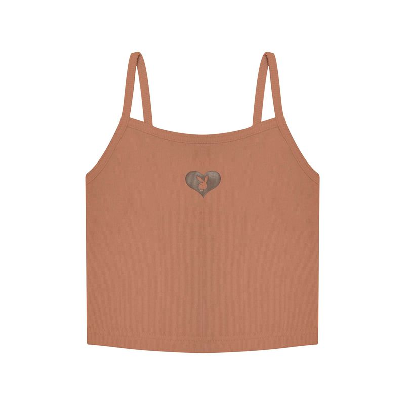 Tank Playboy Bunny Heart Binded Feminino Marrom | UJIBA9842