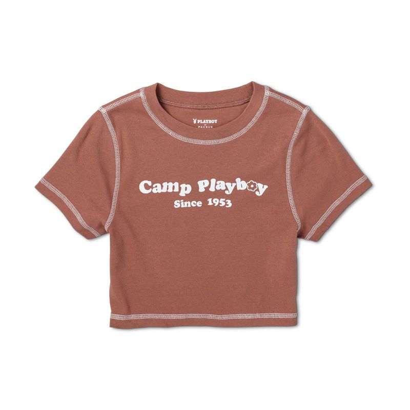 Tank Playboy Camp Classicos Baby Tee Feminino Marrom | HSITD7830