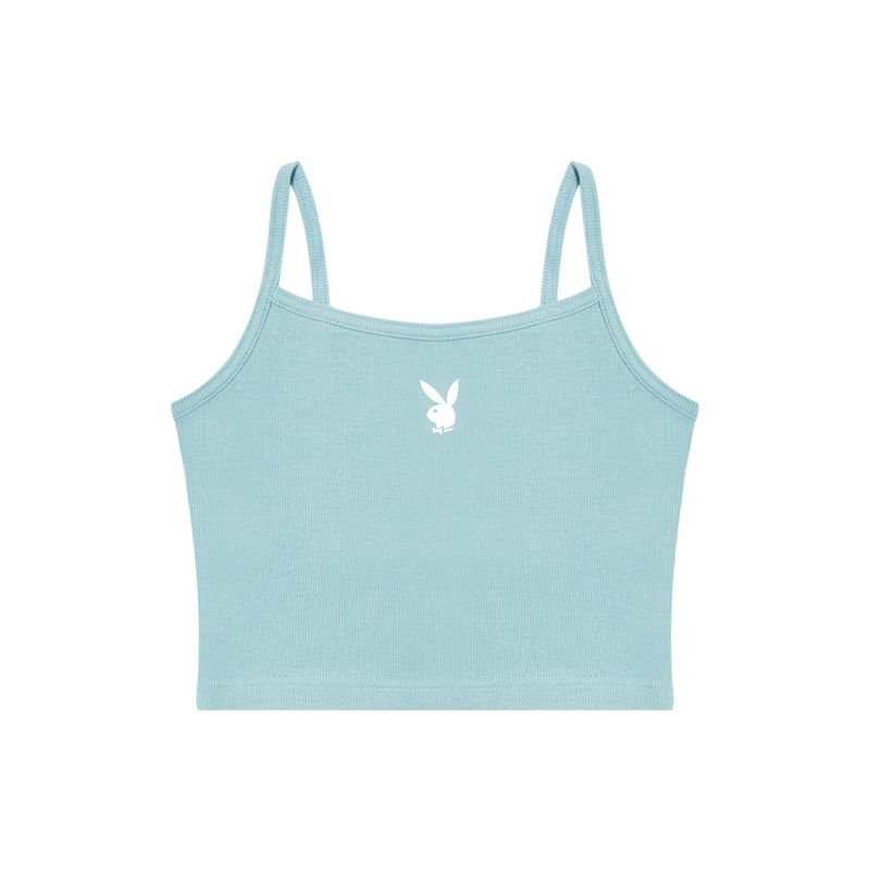 Tank Playboy Classicos Ribbed Scoop Feminino Azuis | NYXLM6578