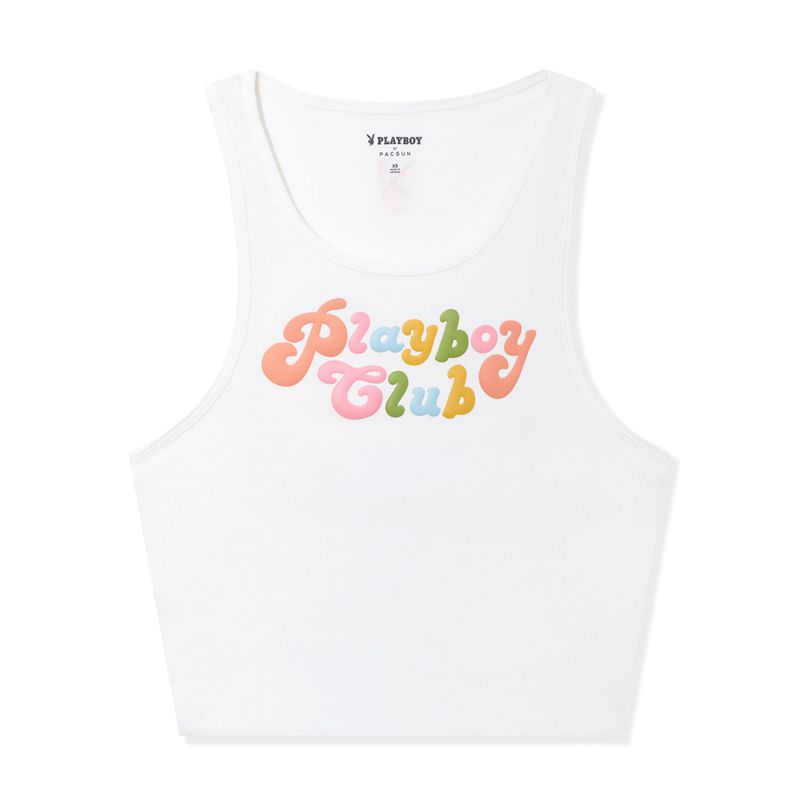 Tank Playboy Club Ribbed Feminino Branco | FNTXJ7048